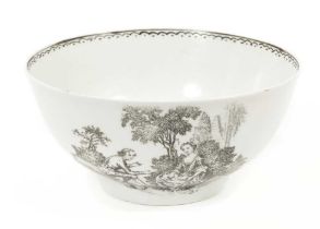 A rare Liverpool bowl, circa 1770, printed after Sadler with the Rock Garden pattern, 12.5cm diamete