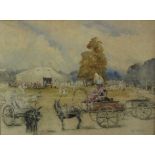 Evelyn Jane Rimington (1869-1958) pencil, chalk and watercolour - 'Costers Day in Kensington', signe