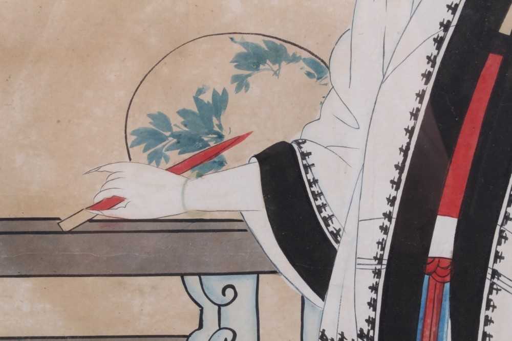 Late 19th / early 20th century Chinese watercolour depiction of a courtesan, in glazed frame, total - Image 3 of 6