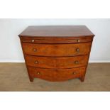 19th century mahogany bow front chest of three long graduated drawers with brushing slide, brass han