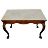 19th century Dutch floral marquetry inlaid hall table with white marble top