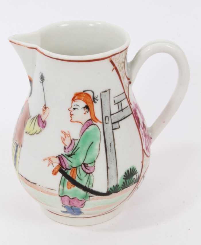 A Worcester sparrow beak jug, circa 1770, polychrome painted with Chinese figures, 8cm high - Image 2 of 6