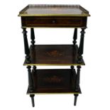 19th century French floral marquetry inlaid three tier whatnot