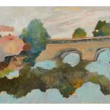 *John Hanbury Pawle (1915-2010) oil on board- Viadcut river scene, unsigned, 52cm x 58.5cm