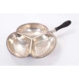 Victorian silver plated serving dish with beaded borders and turned wooden handle, makers marks for
