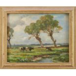 *Owen Bowen (1873-1967) oil on canvas - Three Willows, Volendam, signed, 39cm x 49cm, in glazed gilt