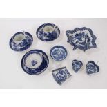 Quantity of 18th century Worcester and Caughley blue and white Fisherman and Cormorant pattern porce