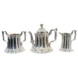 Victorian silver 3 piece teaset, comprising teapot of tapering fluted form