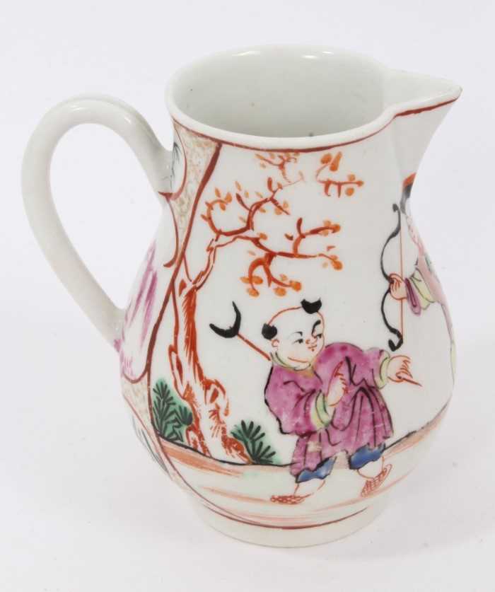 A Worcester sparrow beak jug, circa 1770, polychrome painted with Chinese figures, 8cm high - Image 3 of 6