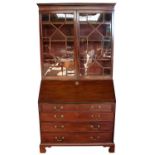 George III mahogany bureau bookcase, with glazed upper section