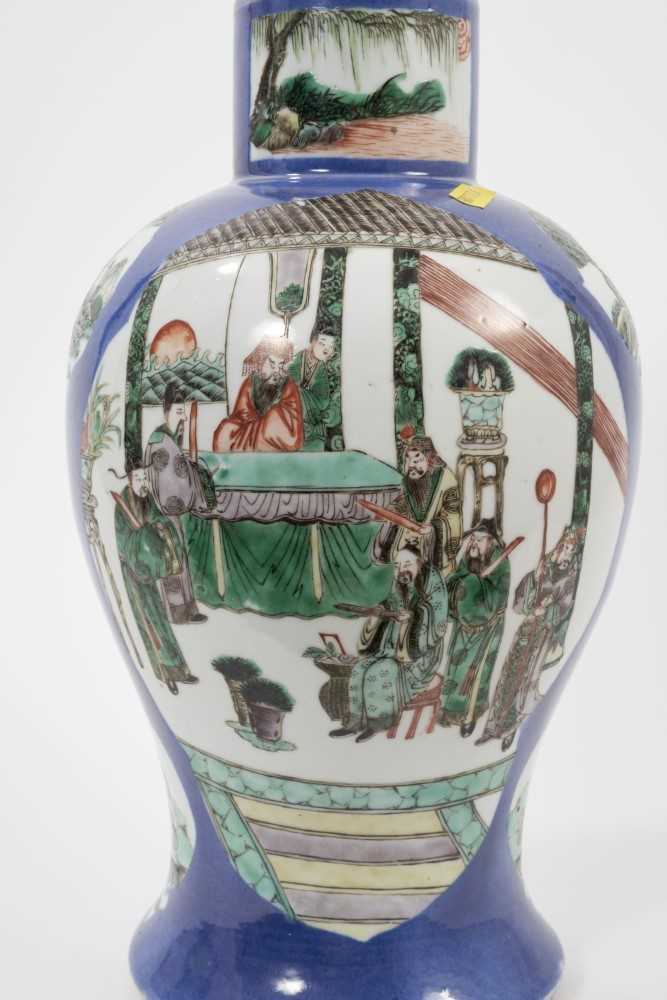 Chinese porcelain baluster vase, 19th century, decorated with figural panels in famille verte enamel - Image 3 of 8