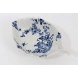 A Worcester blue and white leaf moulded dish, circa 1758, painted with the Two Peony Rock Bird patte