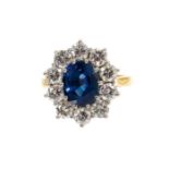 Sapphire and diamond cluster ring