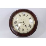 19th century wall dial by Andrews of London, in circular mahogany case, with key and pendulum