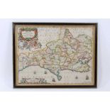 Schenk & Valk, 17th century hand tinted engraved map: 'Comitatus Dorcestria vulgo Anglice Dorset Sh