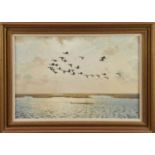 *Julian Novorol (b.1949) pair of oils on canvas - Geese over the Marshes, signed and dated 1989, 40.