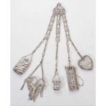 Fine quality Victorian silver chatelaine with various accessories