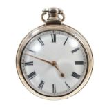 George IV gentlemen's silver pair cased pocket watch. With fusée movement and verge escapement, unsi