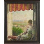 *Gerald Spencer Pryse (1882-1956) oil on canvas, figure at a window, 51 x 41cm, framed
