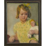 *Gerald Spencer Pryse (1882-1956) oil on board - ‘Polly with doll’, 51 x 39cm, framed