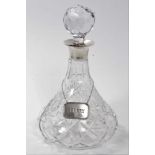 Contemporary cut glass ship’s decanter, with silver collar and cut glass stopper (Birmingham 1986)