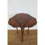 Late 19th century French marquetry inlaid trefoil table with three drop flaps