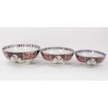 Three 19th century graduated Imari porcelain bowls, probably Samson of Paris.