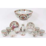 Group of 18th century Chinese famille rose export porcelain, including five cups, three tea bowls, a