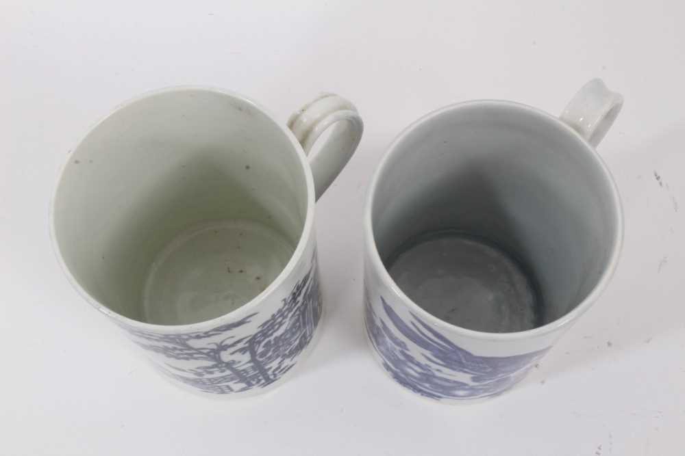 Two Worcester blue and white tankards, circa 1780, one printed with the Parrot Pecking Fruit pattern - Image 4 of 6