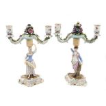 A pair of Meissen two branch candelabra, circa 1860