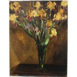 Marcel Gillis (1897-1972) oil on canvas, still life vase of irises, signed and dated, 92cm x 71cm, u