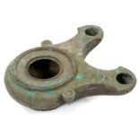 Large ancient Roman bronze oil lamp