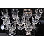 Good group of nine 19th century glass goblets, of various shapes, with cut and engraved decoration,