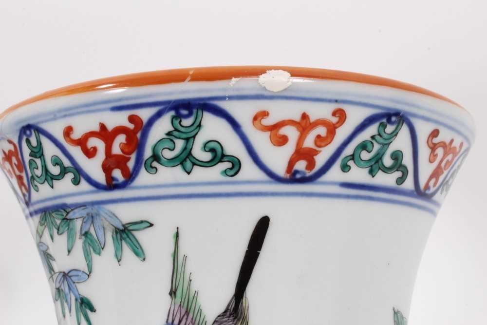 Chinese Gu vase, decorated in the Wucai style with bands of birds and flowers, six-character Wanli m - Image 6 of 7