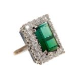 Green tourmaline and diamond cluster ring