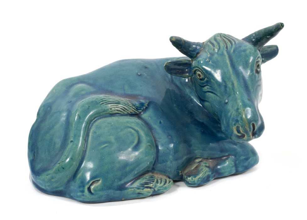 Unusual 19th century Chinese turquoise glazed model of a water buffalo