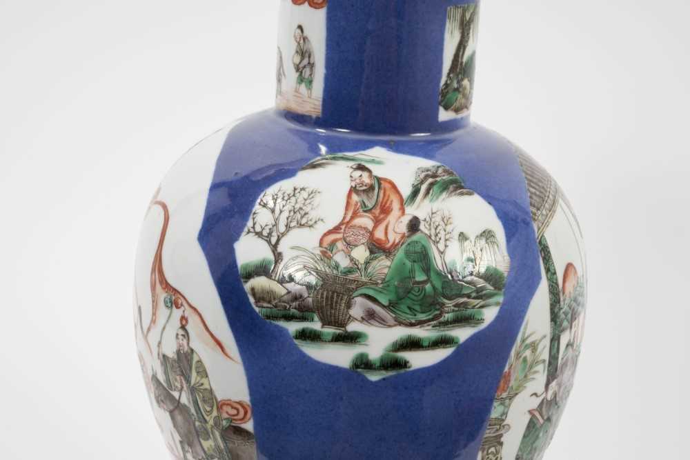 Chinese porcelain baluster vase, 19th century, decorated with figural panels in famille verte enamel - Image 6 of 8