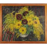 *Ruskin Spear (1911-1990) oil on canvas - Still Life Sunflowers, signed, further signed verso, 64cm