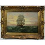 John Bonny (act.1870 - 1948) oil on canvas - A clipper ship under full sail in a breeze, signed, 35c