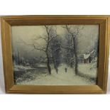 Nils Hans Christiansen (1867-1939) pair of oils on canvas - snowswept winter scenes, signed, 26cm x
