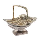 19th century Russian silver gilt sweet meat basket of rectangular form with fluted decoration, folia