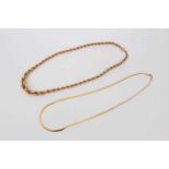 18ct gold rope twist necklace and an 18ct gold flat snake link necklace