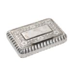 Georgian silver snuff box of rectangular cushion form with brite cut engraved decoration, flush fitt