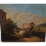 Circle of Eugene Verboeckhoven (1798-1881) oil on canvas laid on panel - sheep in landscape with a s