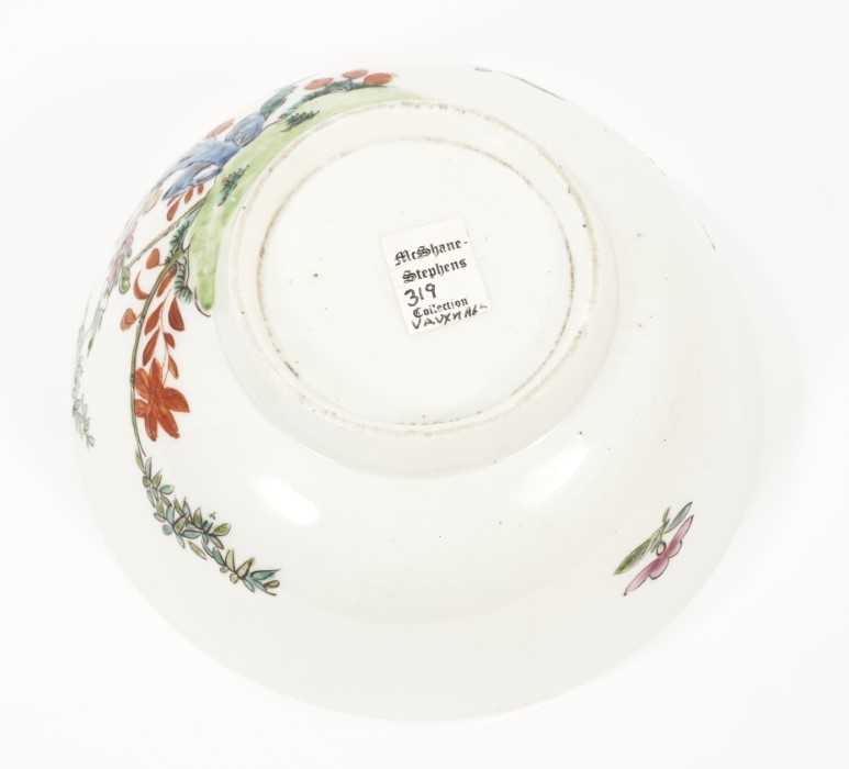 An English porcelain bowl attributed to Vauxhall, circa 1755, polychrome painted in the Chinese styl - Image 3 of 3