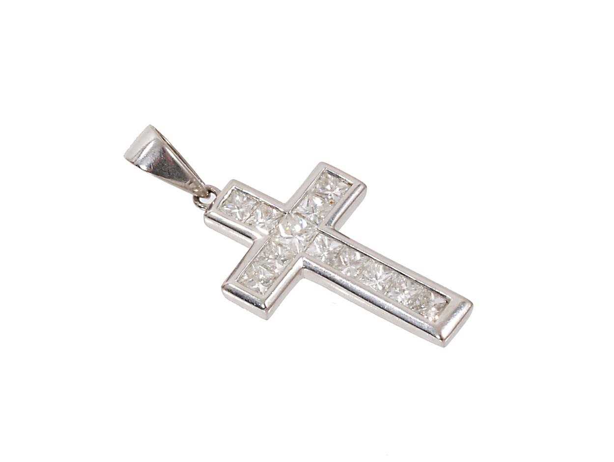 Platinum and diamond cross pendant