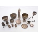 Collection of Indian and Burmese silver and white metal items to include bowls, cruet set and napkin
