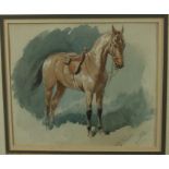 John Charlton (1849-1917) watercolour, chestnut hunter, inscribed, signed with initials and dated.