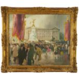 *Gerald Spencer Pryse (1882-1956) oil on canvas - Festivities, Buckingham Palace, 64 x 74cm, framed,