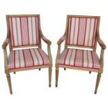 Pair of limed beech open armchairs